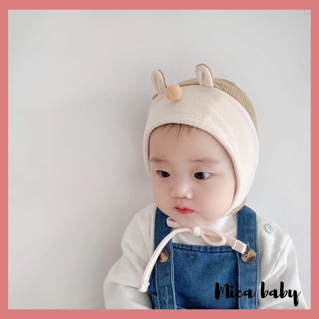 Mũ cotton buộc dây cho bé kiểu dáng tai thỏ đáng yêu MD187 Mica baby