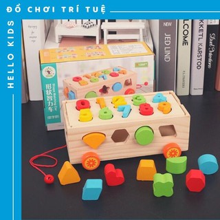 [HÀNG CAO CẤP] Bộ đồ chơi xe kéo kèm thả hình và số đếm
