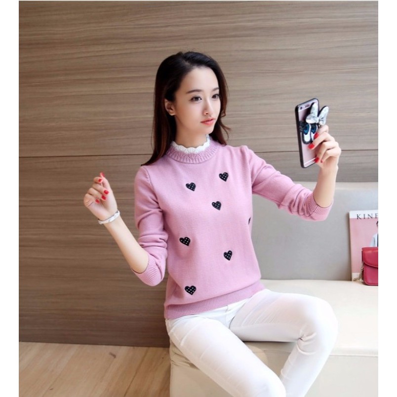 áo len nữ cổ trụ xinh xắn, áo len Quảng châu dầy dặn a52
