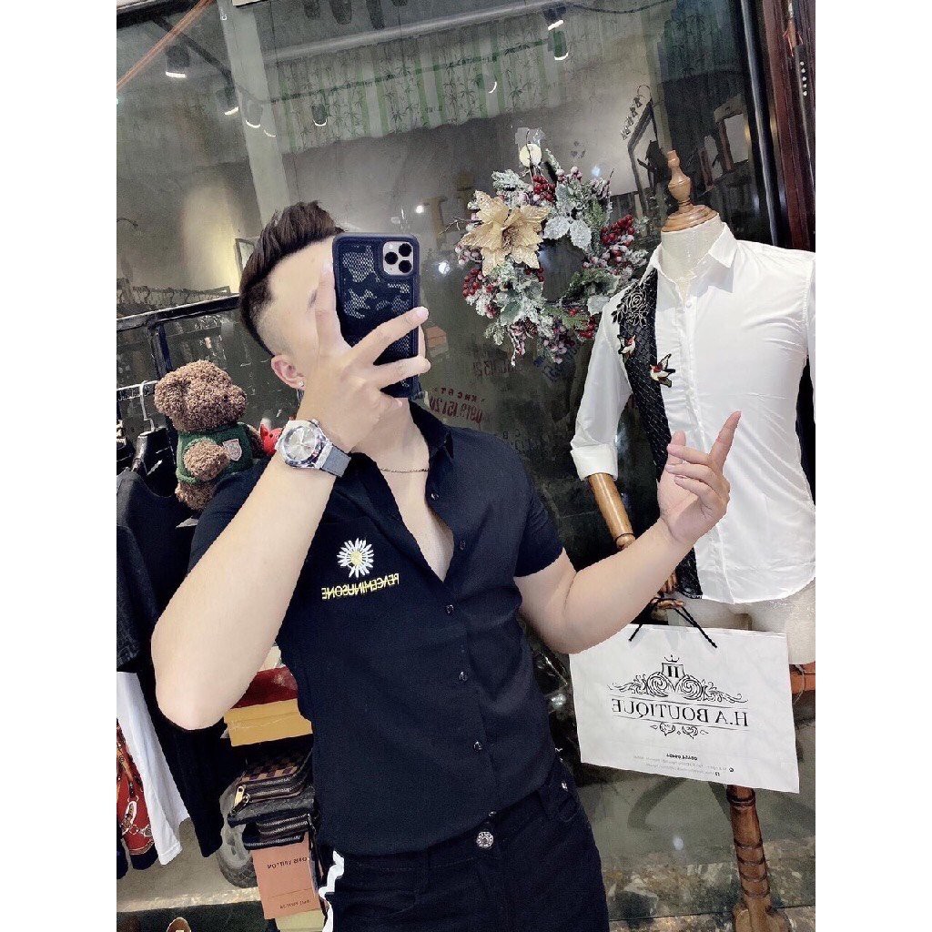 ( Hàng Sịn ) Áo sơ mi nam ngắn tay vải đũi thêu hoạ tiết mặc mát - Hàng y hình | BigBuy360 - bigbuy360.vn