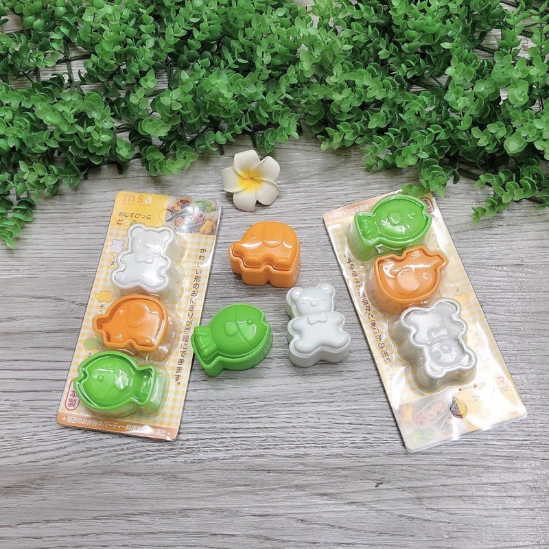 Set 3 khuôn làm cơm, làm bánh cho bé ăn dặm kiểu Nhật hình gấu, voi, cá K02