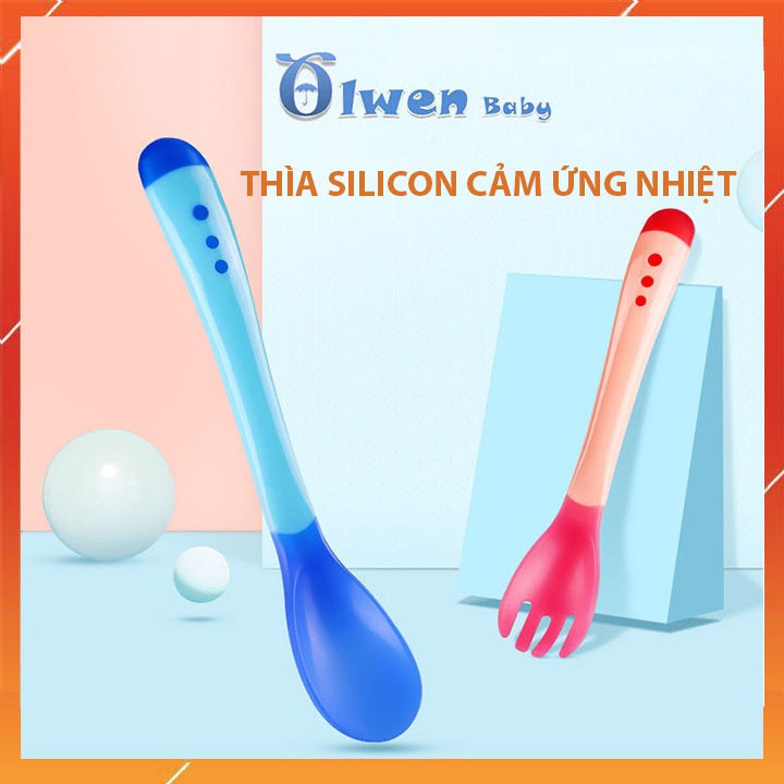 Thìa Dĩa Muỗng Ăn Dặm Báo Nóng Silicon Cảm Ứng Nhiệt Cho Bé Cao Cấp Tập Ăn Và Xúc An Toàn Tiện Lợi ThiaADNhiet02