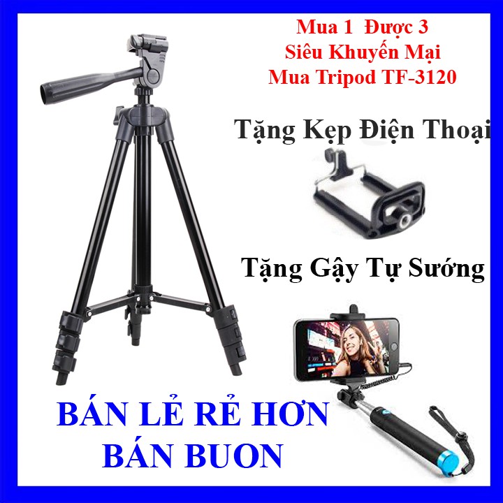Gậy 3 Chân Tự Đứng Tripod TF 3120 (Tặng Kẹp Điện Thoại + Gậy Tự Sướng jack 3.5mmm)