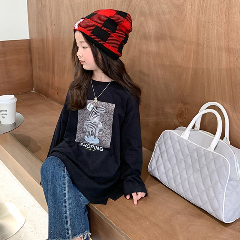 Áo Thun Tay Dài In Chữ Kỹ Thuật Số Phong Cách Hàn Quốc Thời Trang Xuân Thu Cho Bé Gái