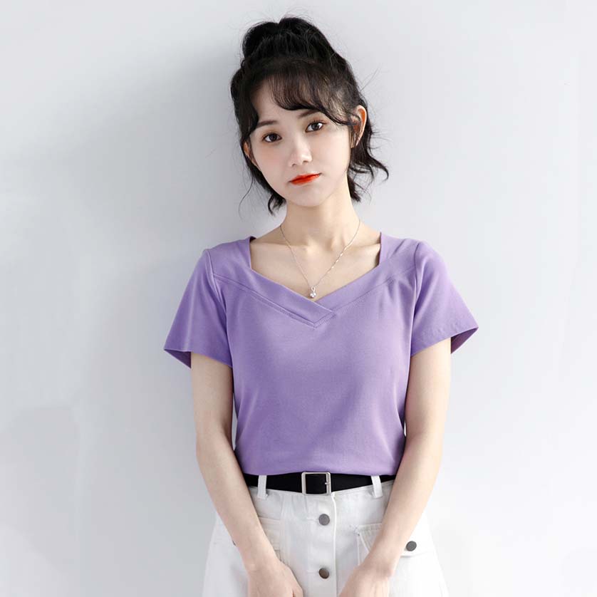 Áo thun nữ OKIMAC phông cộc tay cổ thuyền vải cotton màu trắng đen xanh tím đẹp phong cách ullzang thời trang nữ