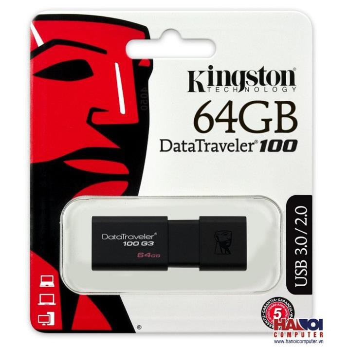 USB 3.0 64GB Kingston DataTraveler 100 -Bảo Hành 5 Năm- Hàng Chính Hãng