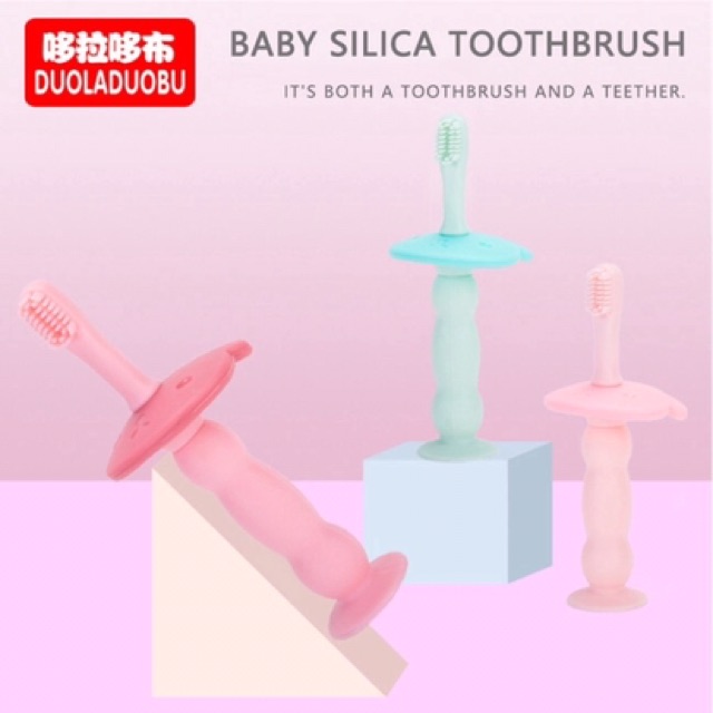 [6m+] Bàn chải tập đánh răng và matxa nướu silicon cho bé kèm hộp