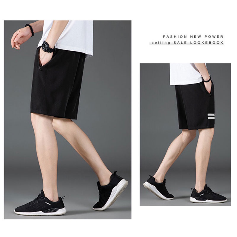 Quần Short Thể Thao Bằng Lụa Mát Nhanh Khô Có Túi Khóa Kéo Thời Trang Mùa Hè Dành Cho Nam