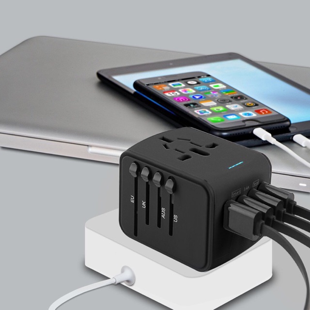 Cục Sạc Đa Năng đa chấu travel adapter 4 đầu ra sạc nhanh phù hợp điện thoại và máy tính bảng