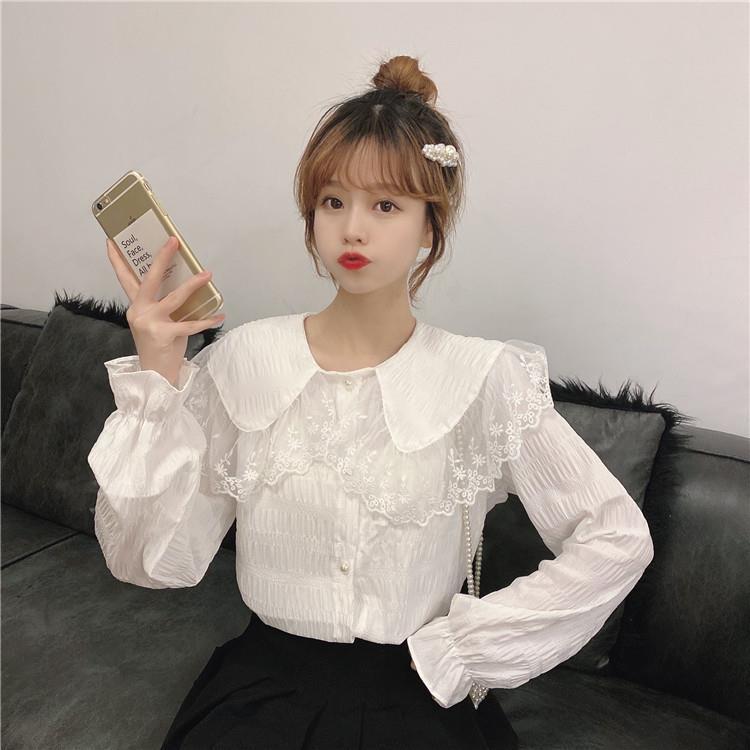 Áo sơ mi tay dài vải ren thời trang xinh xắn cho nữ