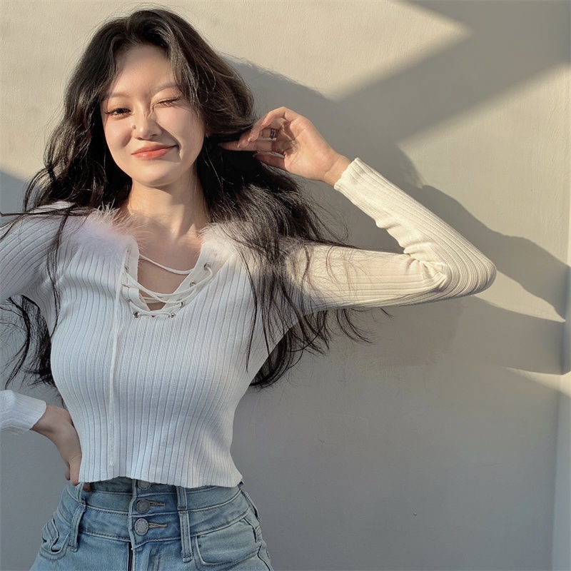 COZOK Áo sweater Tay Dài Dáng Ôm Cột Dây Thời Trang Cho Nữ