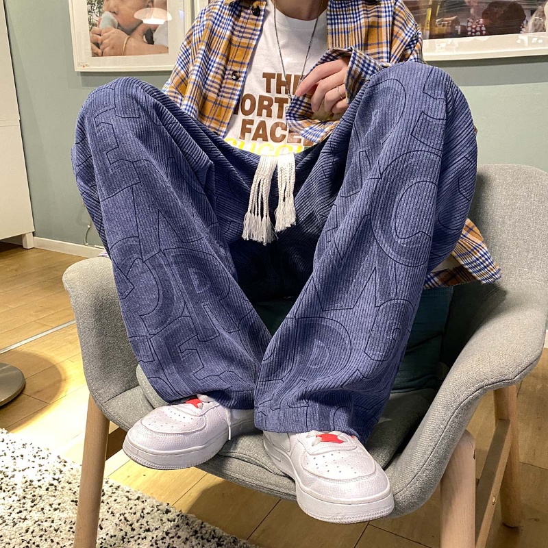 Quần ống rộng chất nhung in chữ phong cách hàn quốc thời trang mùa hè cho nam