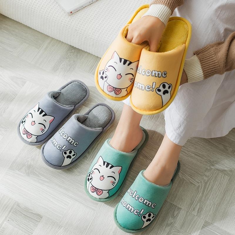 SỤC NỮ 𝑭𝑹𝑬𝑬𝑺𝑯𝑰𝑷  Dép Bông Unisex Hình Mèo, Đế Cao Su Dẻo Dép Lông Mịn siêu Kute hàng Quảng Châu