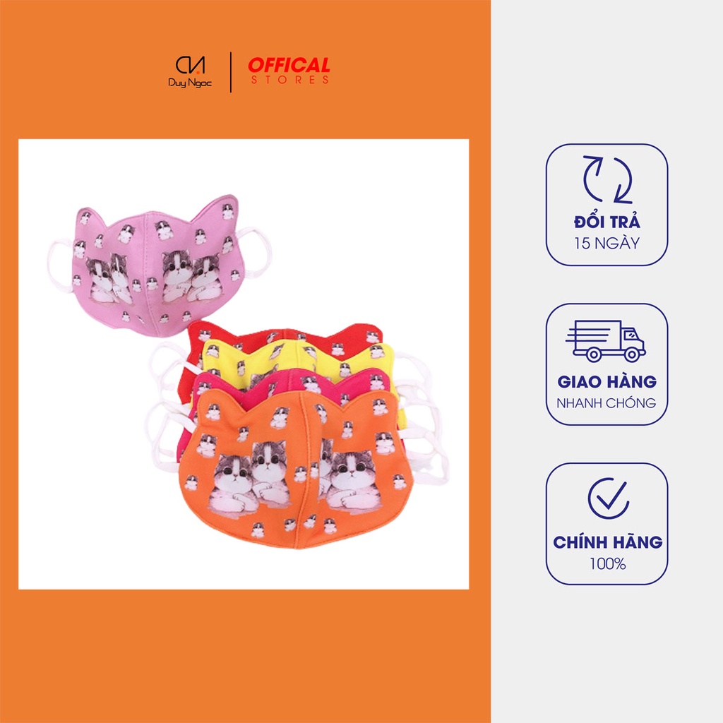Khẩu Trang Trẻ Em Màu Tai In Mèo Duy Ngọc Cao Cấp dành cho bé từ 4 tuổi đến 12 tuổi , hàng chính hãng (5563)