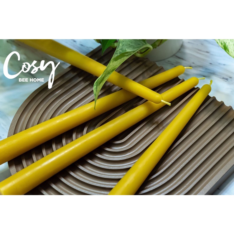 Nến taper sáp ong dài, Nến cao 25cm, rộng 2,2cm, bấc gai dầu trang trí nhà cửa và thờ cúng, cosy bee home