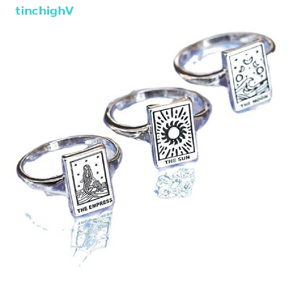 [TinchighV] Nhẫn Thẻ Bài Tarot Chạm Khắc Hình Mặt Trời Mặt Trăng Có Thể Điều Chỉnh [Mới]