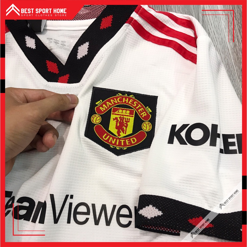 Set quần áo bóng đá Manchester United sân khách 2022/23 - Vải Climacool màu trắng form Âu - In ấn tên số theo yêu cầu