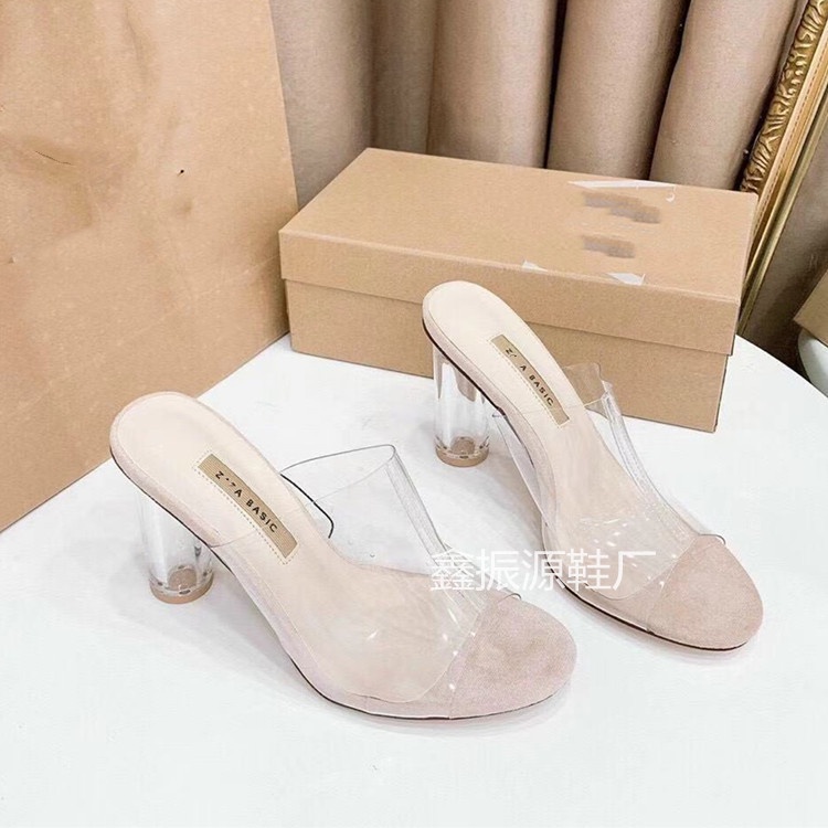 Zara Giày Cao Gót Mũi Vuông Hở Ngón Thiết Kế Trong Suốt Thời Trang Dành Cho Nữ