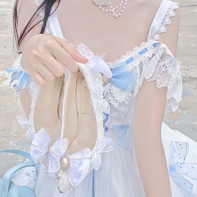 Tại chỗ giày cao gót thủ công trắng tinh khiết giày cao gót Lolita giày cao gót tòa án thanh lịch giày cao gót 8cm 9cm giày cao gót nhọn