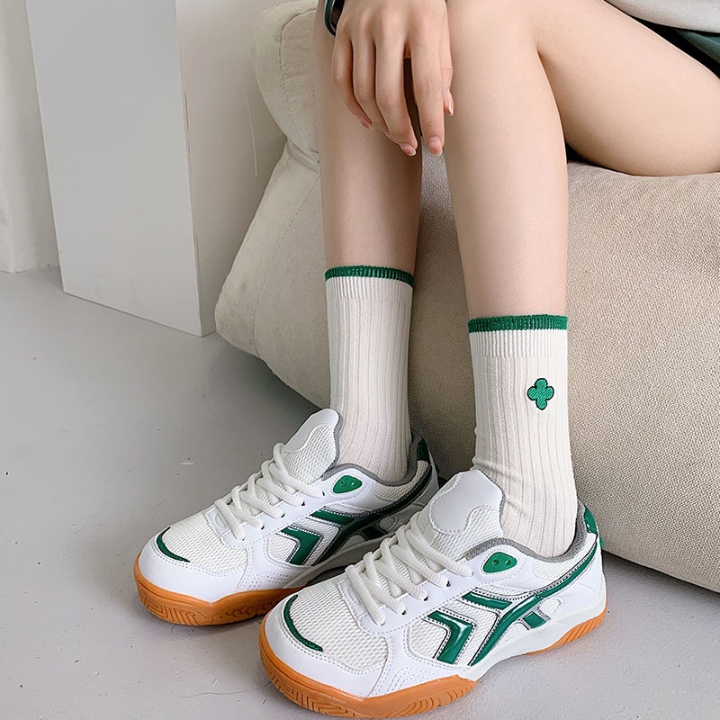 Tất lửng WAFNHA D516 thêu sọc xanh lá