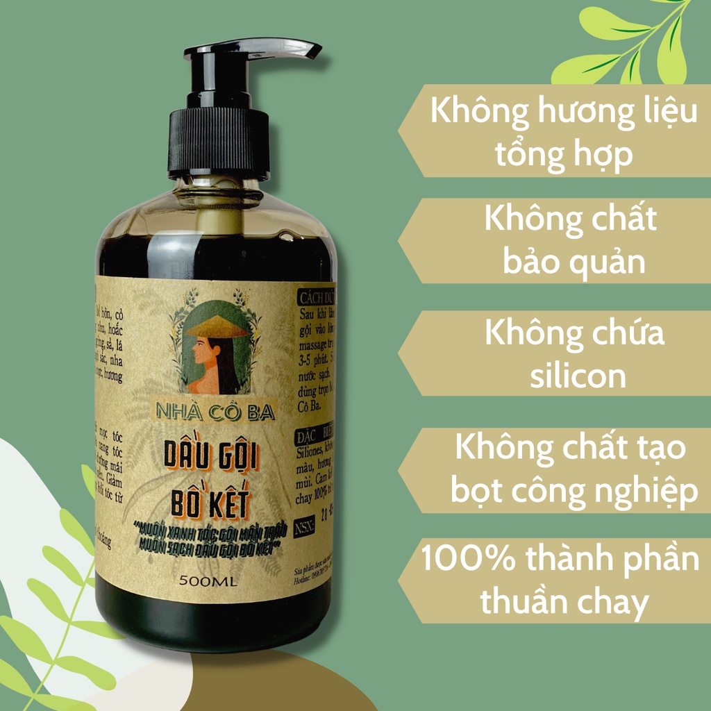 Dầu Gội Bồ Kết thảo dược sạch da đầu giảm gàu rụng tóc kích mọc tóc Nhà Cô Ba