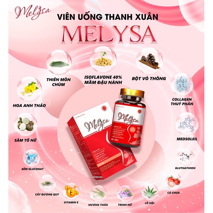 VIÊN UỐNG NỘI TIẾT TỐ NỮ MELYSA- 1 HỘP 30 Viên - TĂNG HAM MUỐN - TĂNG VÒNG 1, TẠM BIỆT KHÔ HẠN, TẠM BIỆT NÁM DA - SẠM DA