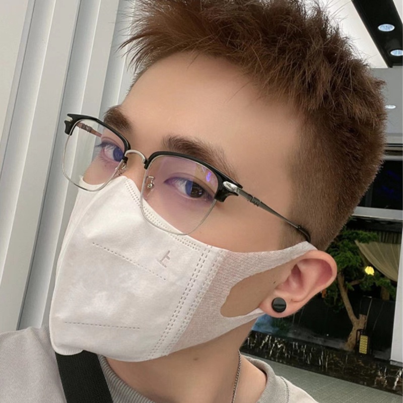 Mắt Kính Nửa Gọng Vuông Bằng Kim Loại Chống Ánh Sáng Xanh Thời Trang Hàn Quốc Cổ Điển