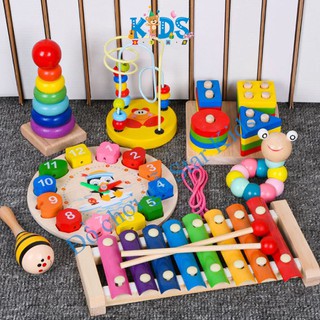 - Combo 7 món đồ chơi gỗ thông minh phát triển tư duy cho bé