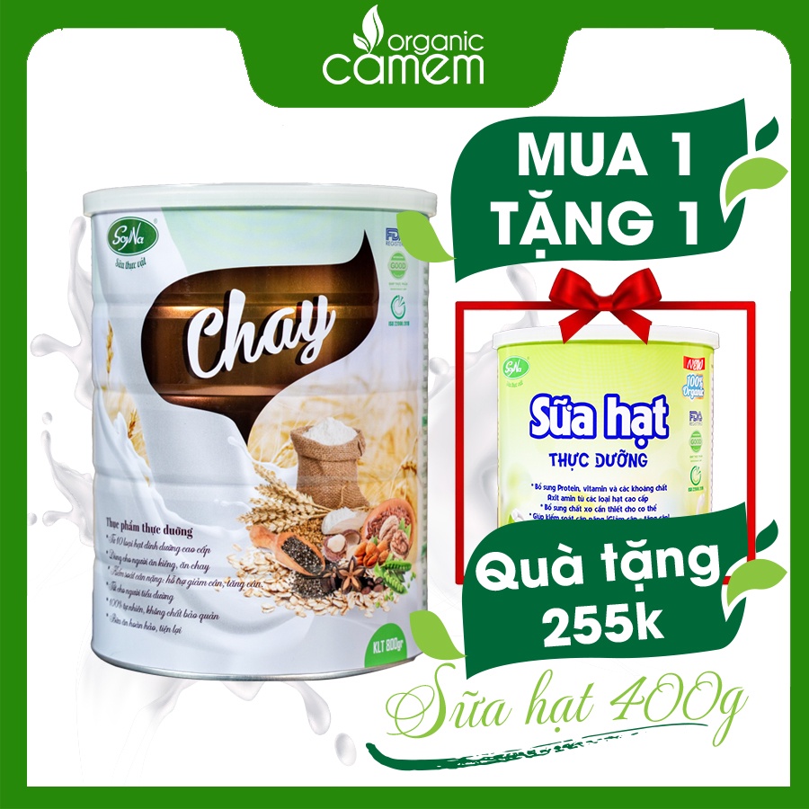 [TẶNG SỮA HẠT 255K] Sữa Chay Soyna - Sữa hạt soyna cho người ăn chay- Vị cacao đường cỏ ngọt dễ uống - Lon 800g