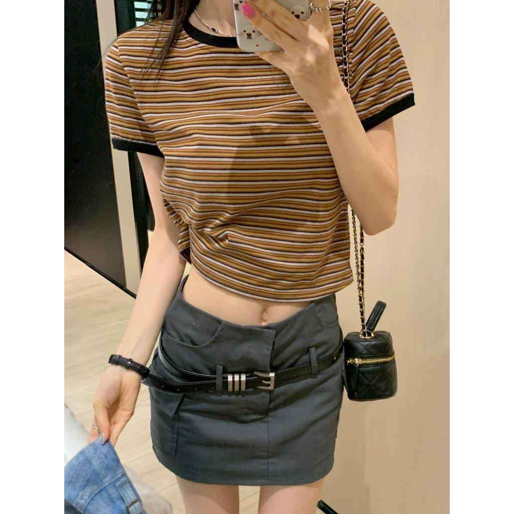 Áo Thun Nữ Cổ Tròn Ngắn Tay Kẻ Sọc Phong Cách Mới Mùa Hè 63099