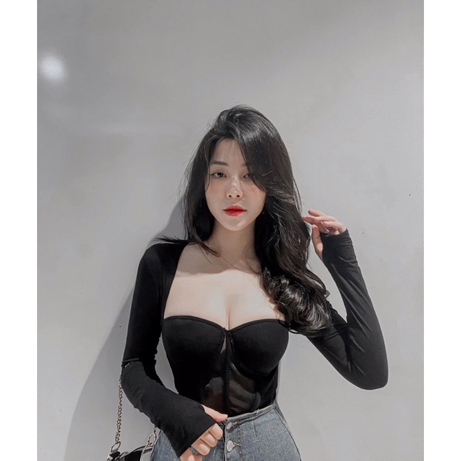 Áo corset / áo croptop dài tay màu đen