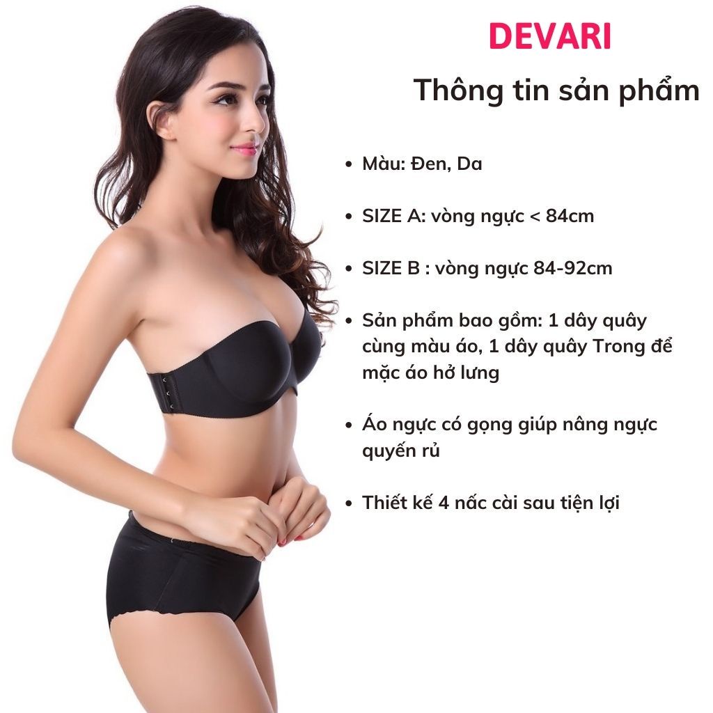 Áo ngực không dây nâng ngực nữ su không gọng chống tuột DEVARI A218