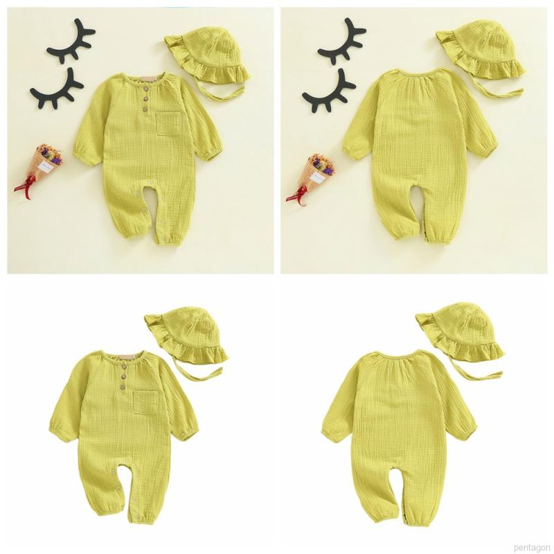 Set đồ liền thân và mũ màu trơn xinh xắn cho trẻ em