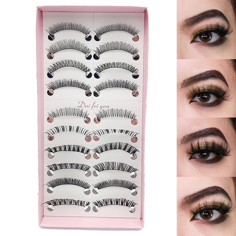 Set 10 Cặp Lông Mi Giả 3D Mềm Mại Dày Dặn Màu Đen Có Thể Tái Sử Dụng