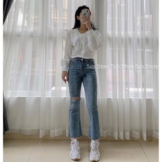 Quần jean nữ ống loe xẻ gấu M466