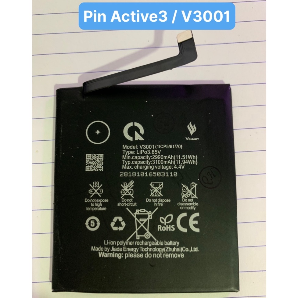Pin Active3 / V3001 / Vsmart / 3100mAh. Bảo hành 3 tháng