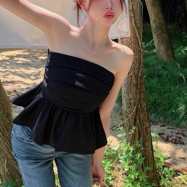 Áo croptop trễ vai nữ thiết kế xếp li dáng xòe dễ thương - AO0159 | BigBuy360 - bigbuy360.vn