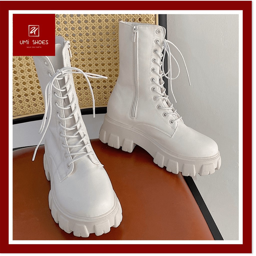 ❄️ Giày bốt nữ ulzzang cao cổ đến bắp chân 20cm đế cao răng cưa 5cm buộc dây kéo khóa đẹp mới hot trend đi chơi xinh