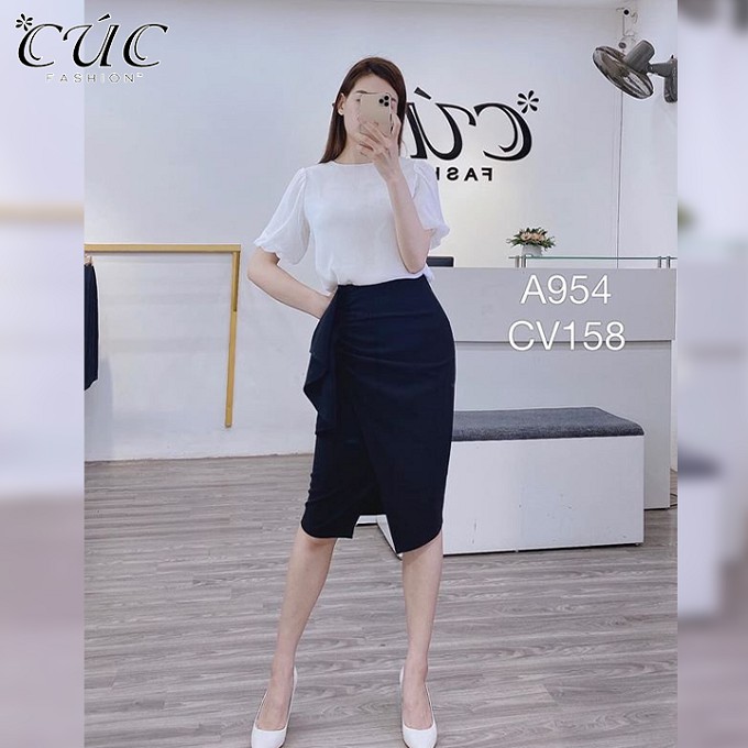 Chân váy đầm cao cấp công sở Cúc Fashion CV158 đàm cv bèo bụng