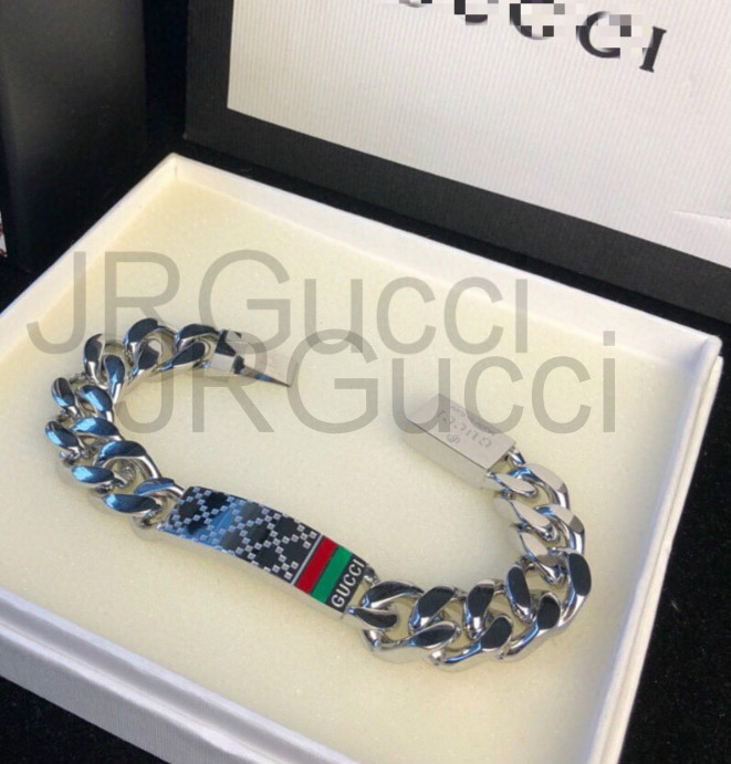 Vòng tay mạ bạc hình dây xích khắc chữ GUCCI thời trang sang trọng