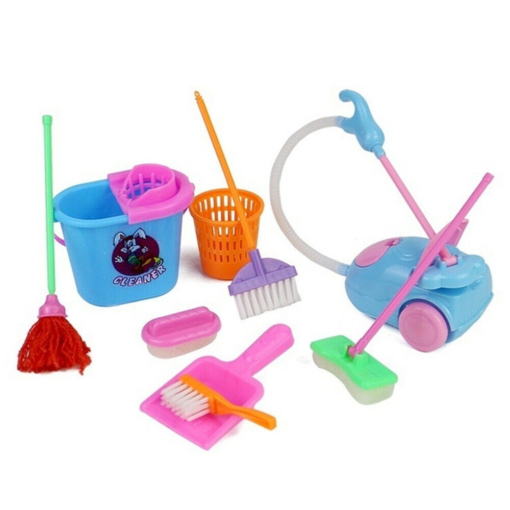 Set 9 dụng cụ vệ sinh nhà búp bê bằng nhựa màu sắc ngẫu nhiên