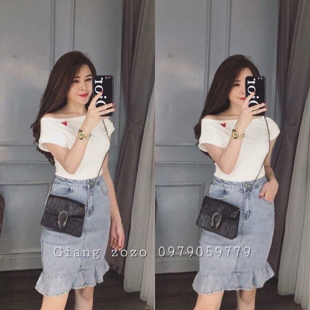 Áo trễ vai đính tim