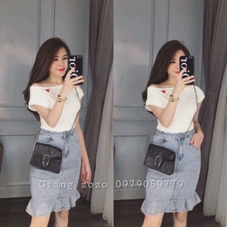 Áo trễ vai đính tim