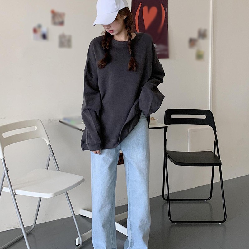Áo Sweater Form Rộng Màu Trơn Thời Trang Cho Nữ