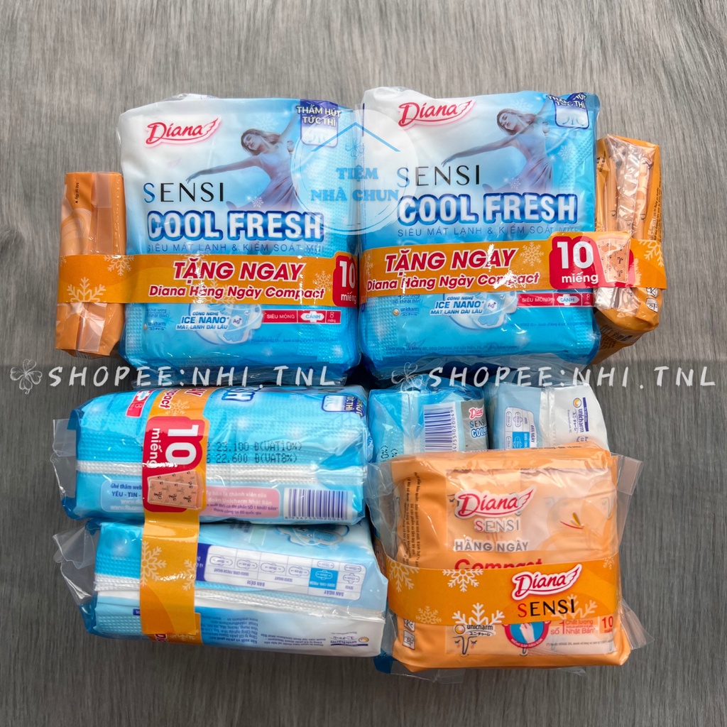 Gói 8 Miếng BVS Diana Sensi Cool Fresh Cánh - Băng Vệ Sinh Diana Cool Fresh Siêu Mát, Mỏng Cánh - NHI.TNL