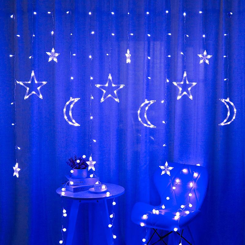 Dây đèn LED nháy rèm kiểu trăng sao, trang trí Lễ Tết ngoài trời (cắm điện)