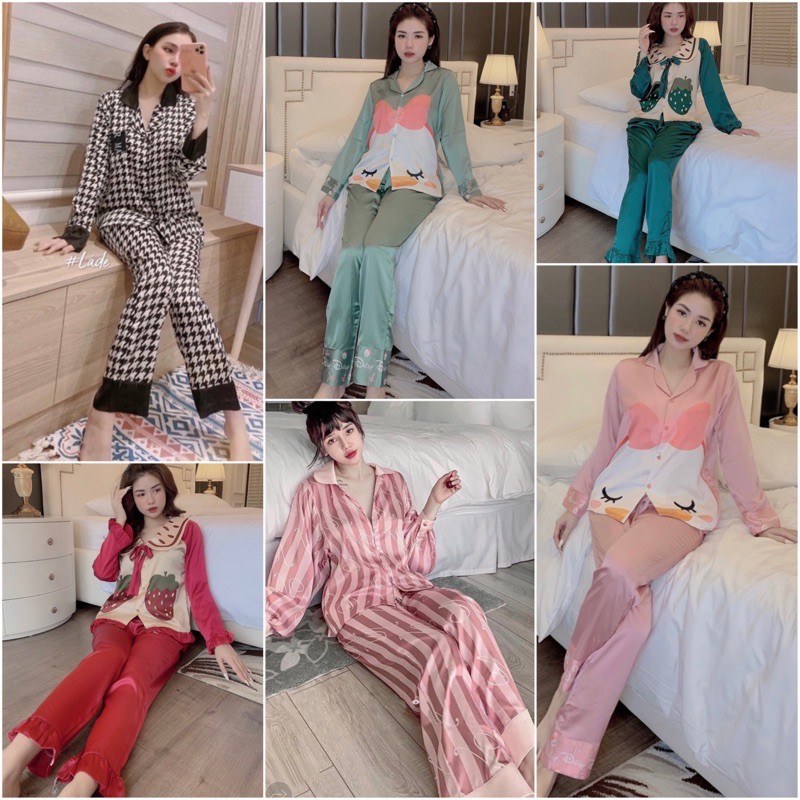 ] [FREE SHIP] Đồ Bộ Pijama - Bộ Lụa Tay Dài Tiểu Thư Chất Liệu Satin | BigBuy360 - bigbuy360.vn