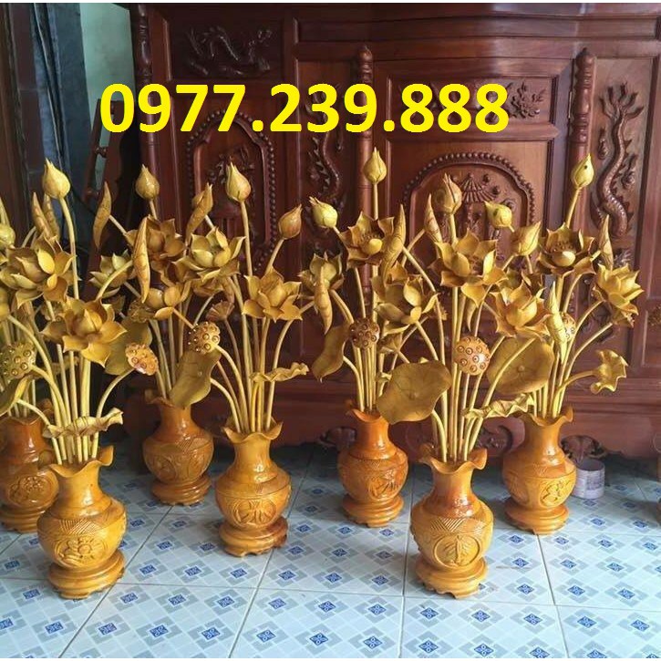 Hoa sen gỗ mít 1 bình cao 90cm