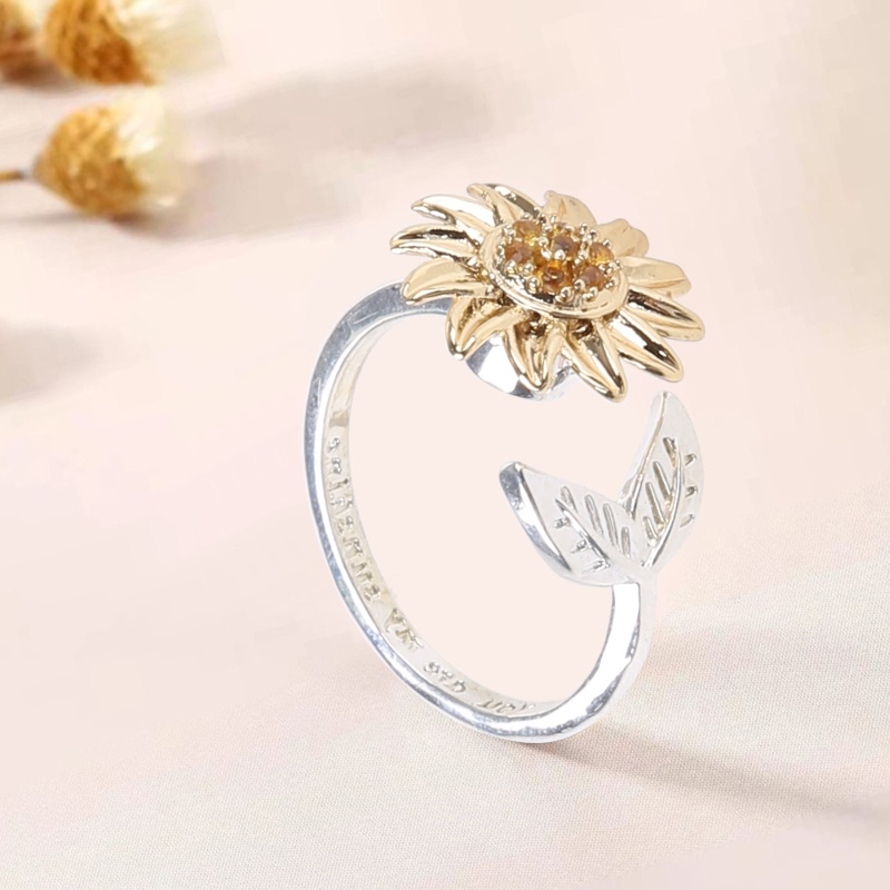 Nhẫn Xoay Hình Hoa Hướng Dương Màu Bạc Sáng Tạo Thời Trang Có Thể Điều Chỉnh Cho Nữ