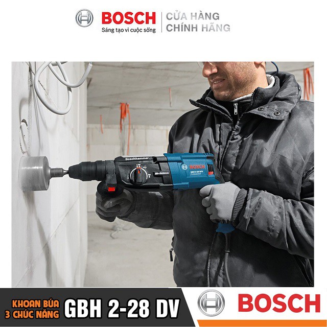 [CHÍNH HÃNG] Máy Khoan Búa Bosch GBH 2-28 DV (28MM-820W) - Chuyên Khoan Bê Tông, Có Đục, Công Nghệ Giảm Rung, Giá Đại Lý